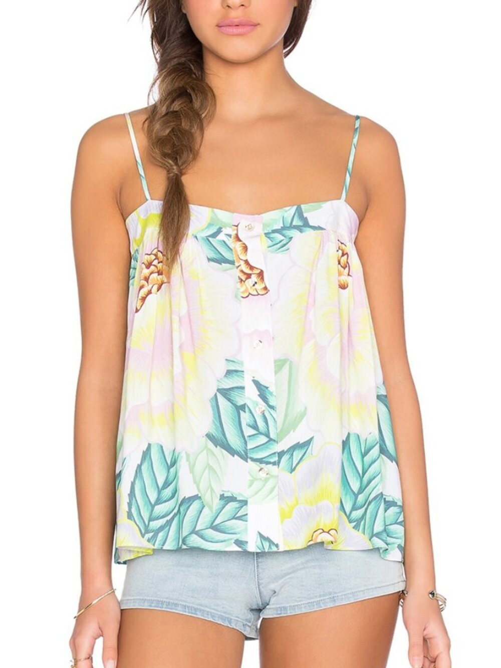 Mara Hoffman Button Front Tank in Tropical Flora Stone Size XS
